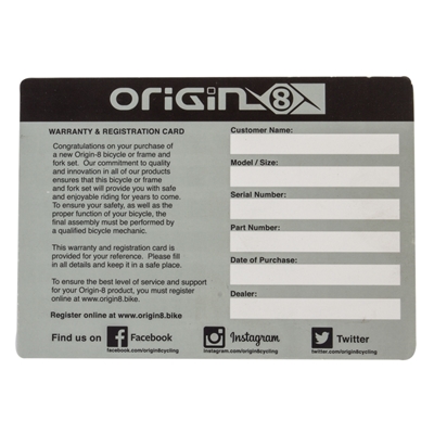ORIGIN8 Registration Card 